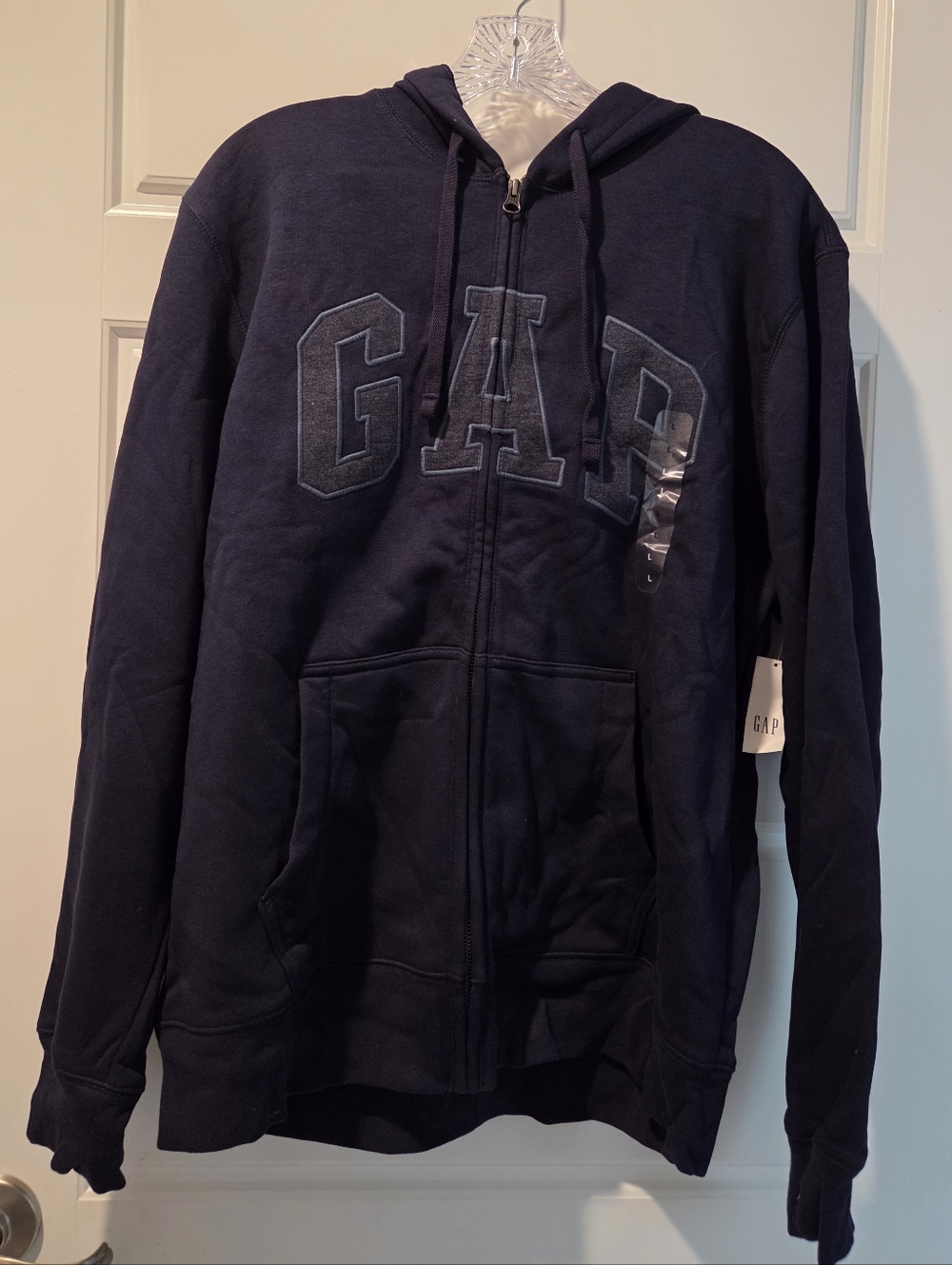 GAP Men's Dark Navy Zip-Up Hoodie with Lettering Large Nwt